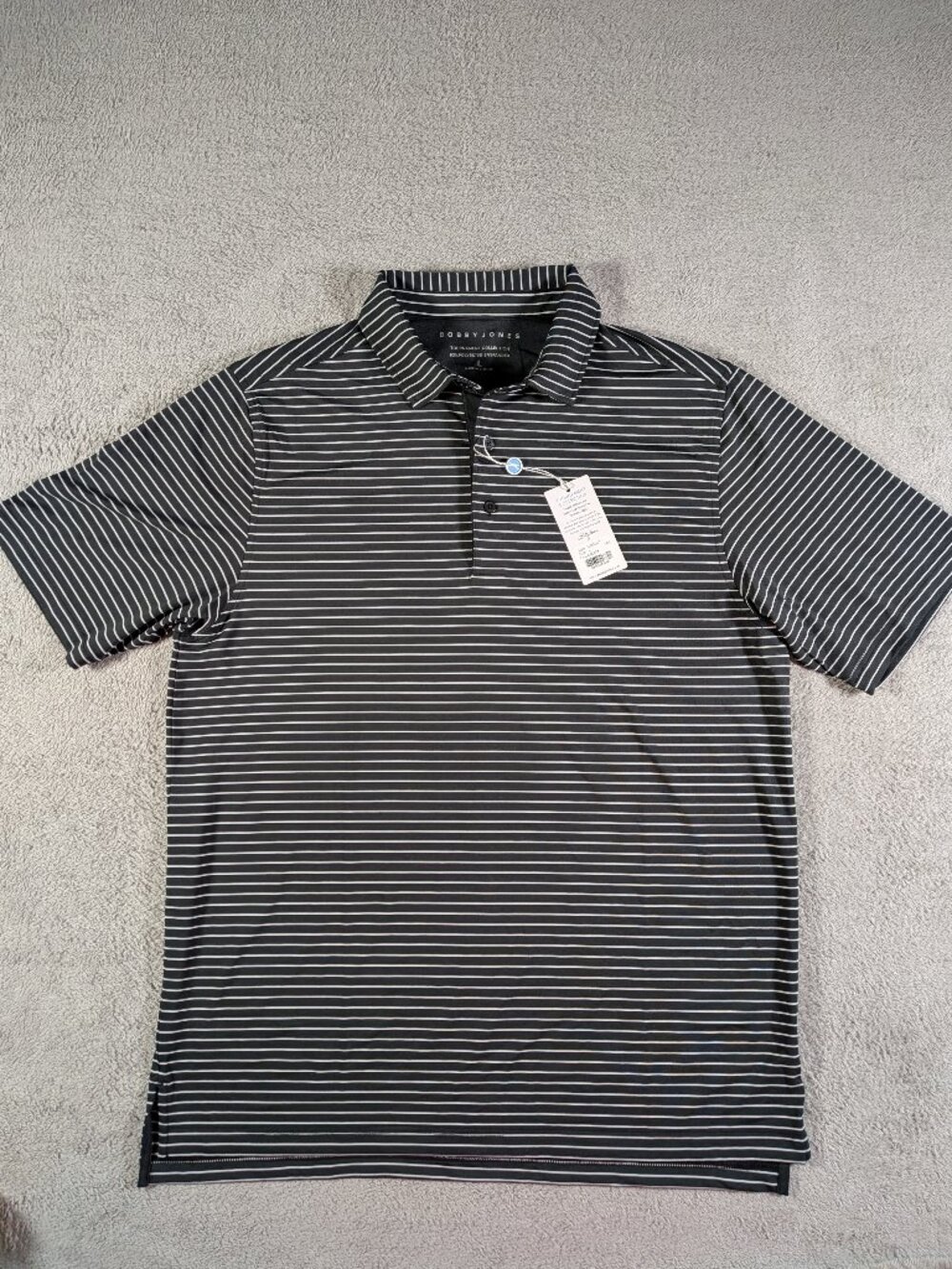 Bobby Jones NWT L Tournament Collection Performance Striped Golf Polo Black